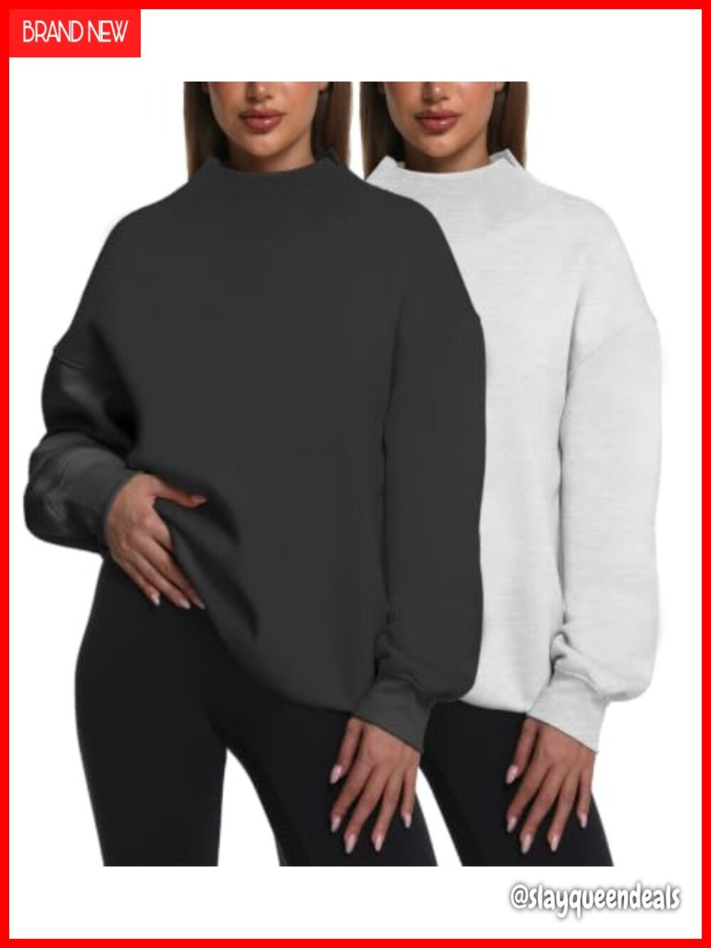2 Pack Oversized Turtleneck Sweatshirts Long Sleeve Pullover Fleece Lined